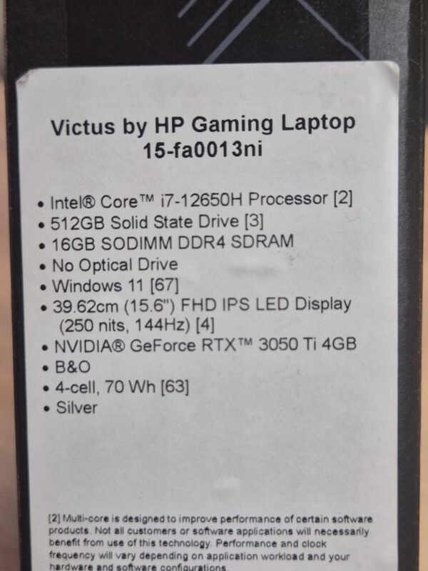 HP Victus Gaming Laptop 12th Gen Core i7 16GB 512GB RTX 3050TI 4GB (Pre-owned)