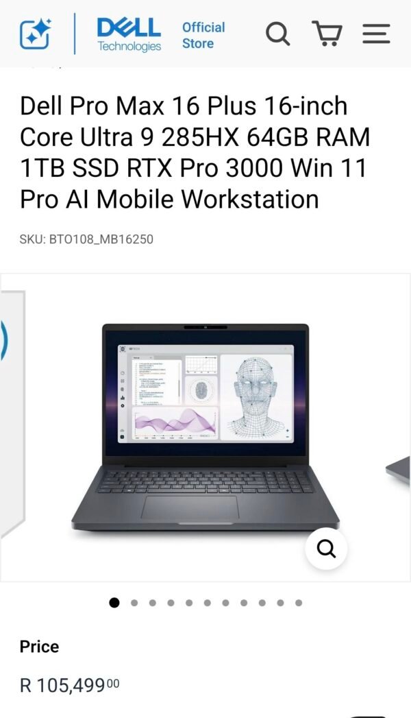 2026/06/1001169422.jpg Dell Pro Max 16 Plus 16-inch Core Ultra 9 64GB RAM 1TB SSD RTX Pro 3000 12GB AI Mobile Workstation (Pre-owned)