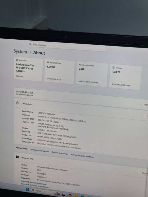 HP All-In-One Desktop PC Core i5 CPU 8GB RAM (Pre-owned)