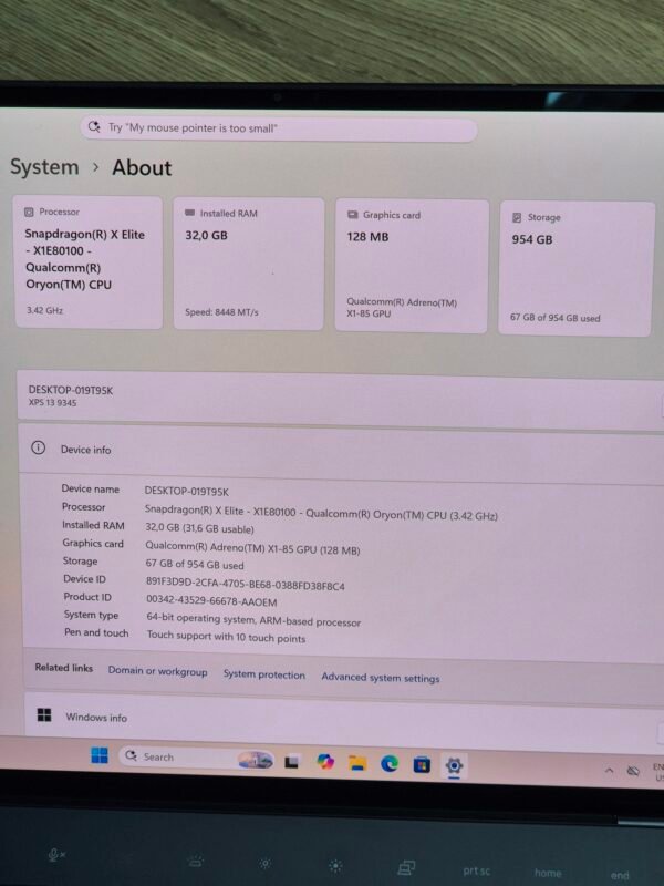 Dell XPS 13 9345 Touchscreen Snapdragon X Elite CPU  32GB RAM 1TB SSD (Pre-owned)