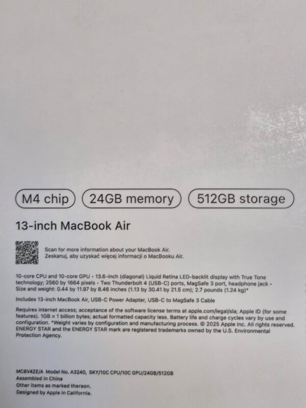 13-Inch MacBook Air M4 24GB RAM 512GB SSD (Pre-owned)