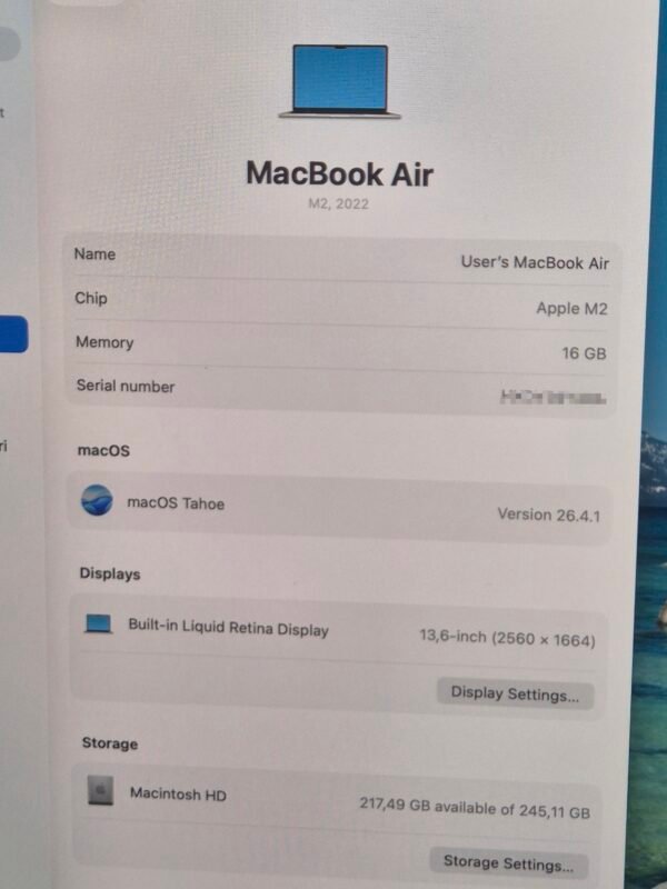 13-Inch MacBook Air M2 16GB 256GB Starlight (Pre-owned)