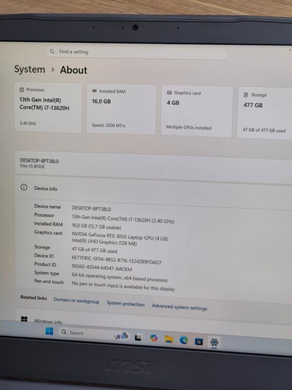 2026/08/1001288602-scaled.jpg MSI Thin 15 Gaming Laptop 13th Gen Core i7 16GB RAM 512GB SSD RTX 3050 4GB