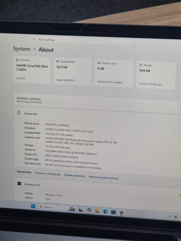 2026/08/1001292741-scaled.jpg Dell Pro Max 16 Core Ultra 7 265H 32GB RAM 1TB SSD 6G RTX Pro 500 AI Mobile Workstation (New Condition)
