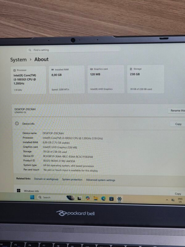 Packard Bell Laptop Core i3 10th Gen 8GB RAM 256GB SSD