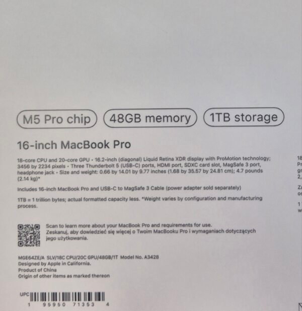 MacBook Pro 16-Inch M5 Pro 48GB 1TB SSD Silver (NEW SEALED)