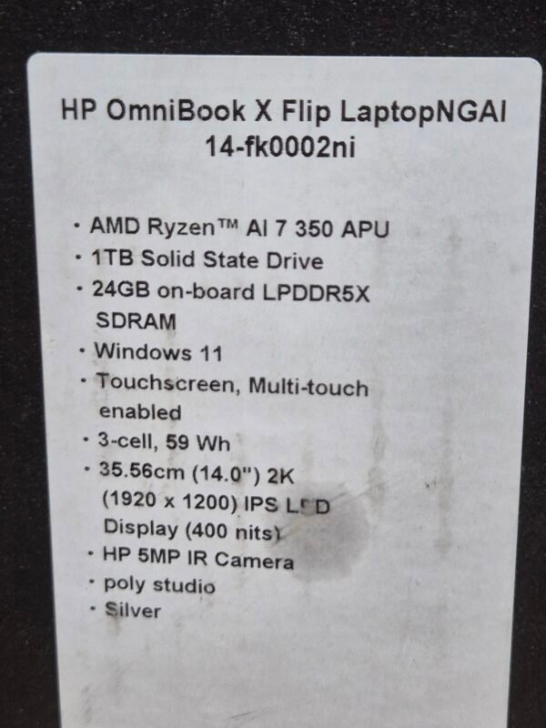 2026/09/1001339598-scaled.jpg HP OmniBook X Flip 14 2in1 Laptop AMD Ryzen 7 AI CPU 24GB RAM 1TB SSD ( Pre-owned)